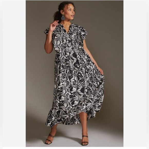Maeve by Anthropologie Cassandra Maxi Dress Sz 1X Black Floral. - Picture 1 of 9